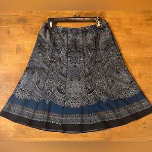 Ann Taylor silk & wool blend a-line skirt in rich blue, grey, black paisley